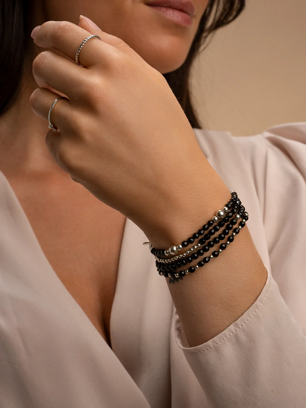 Sparkling Jewels Armband Onyx SB-GEM07-ADD-4MM Zilverkleurig