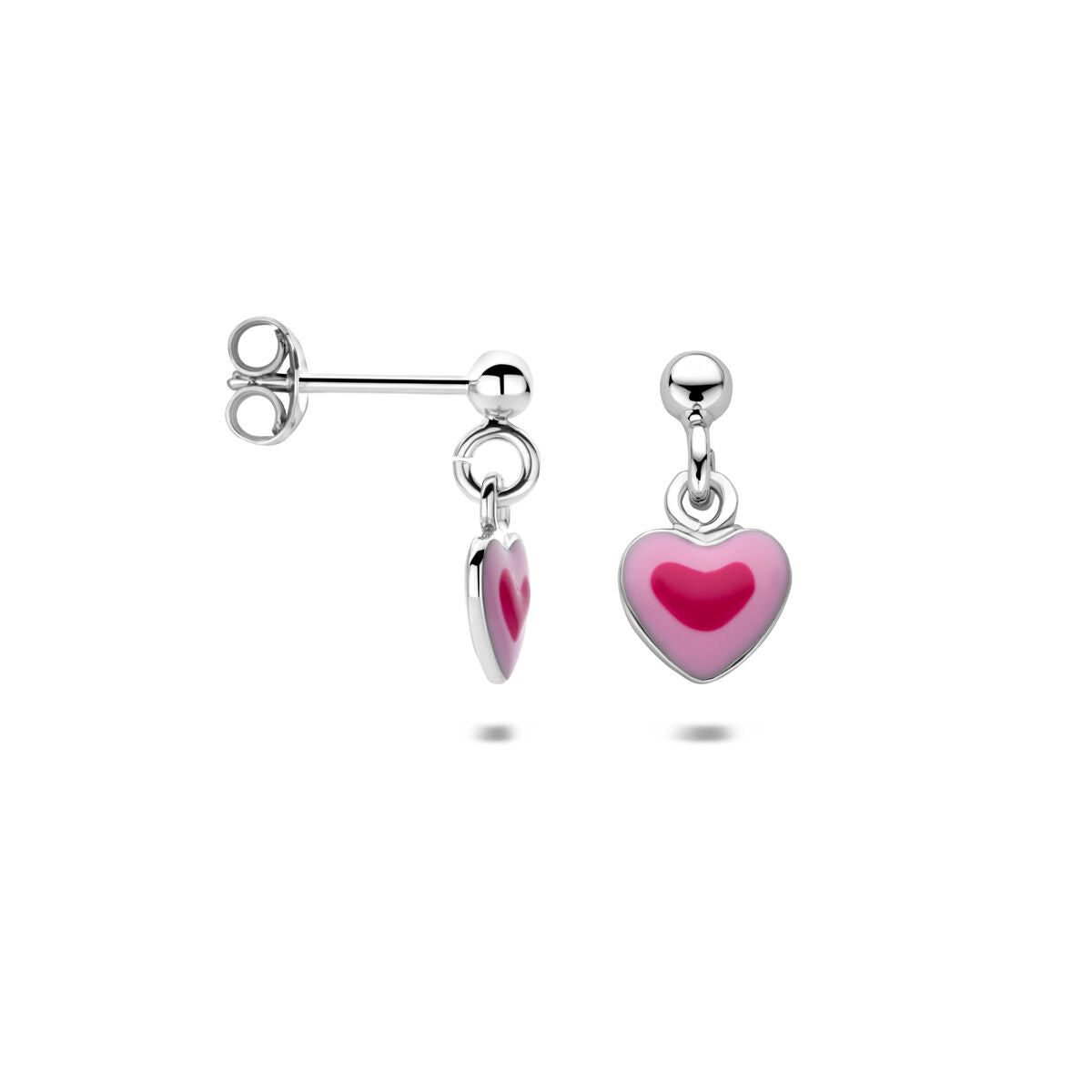 Fantasy Collection Hangende oorbellen emaille hartje 14 mm zilver