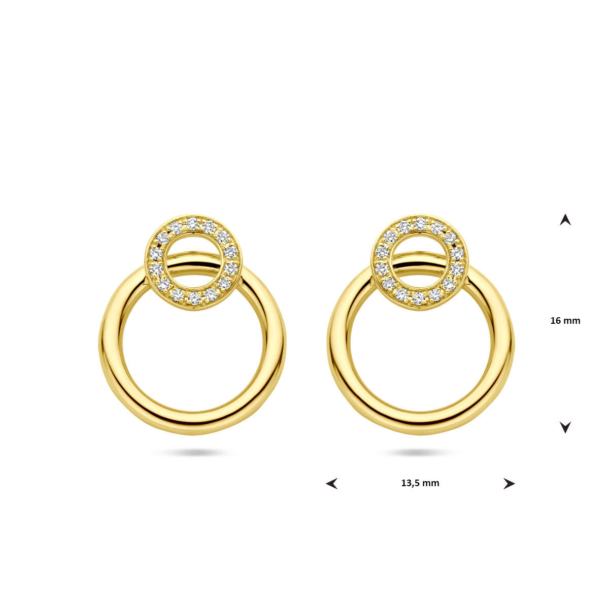 14K geelgouden oorknoppen diamant 0.11ct 2x 0.055ct h si 16 mm - 4033487