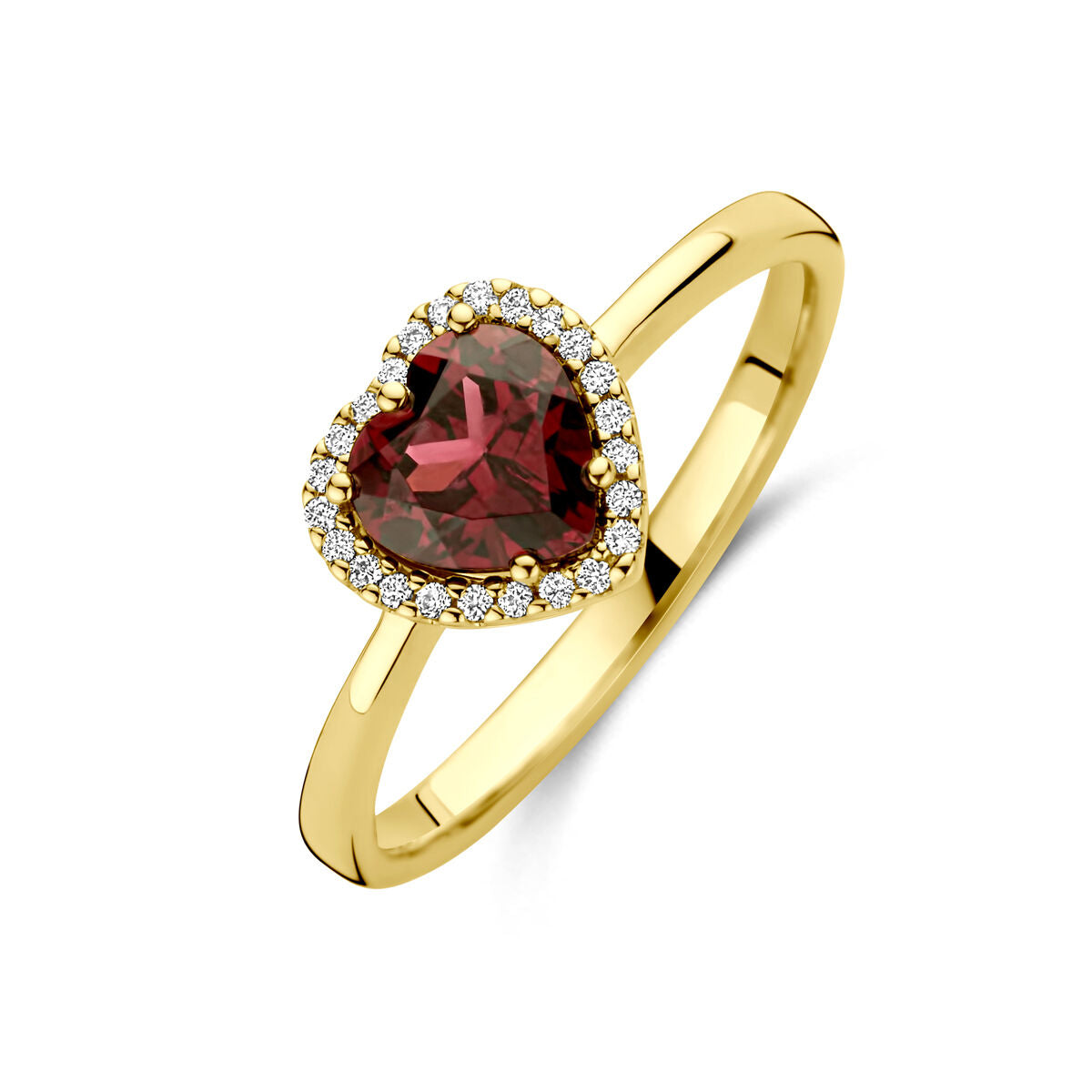Fantasy Collection Ring hartje roze rhodoliet en diamant 0.06ct h si 14K geelgoud