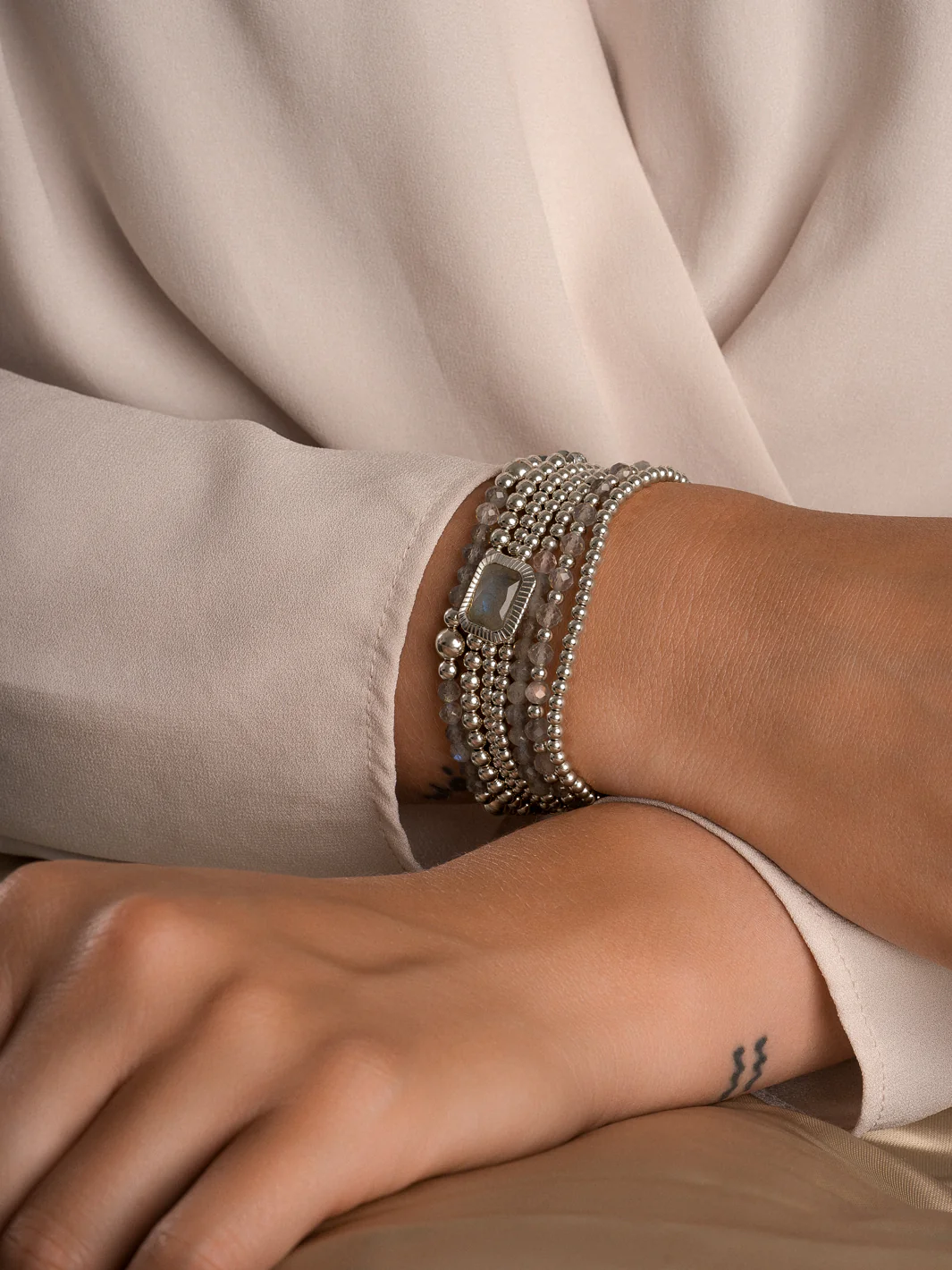 Sparkling Jewels Armband Labradoriet Universe 3mm SB-GEM18-3MM-LINE Zilverkleurig