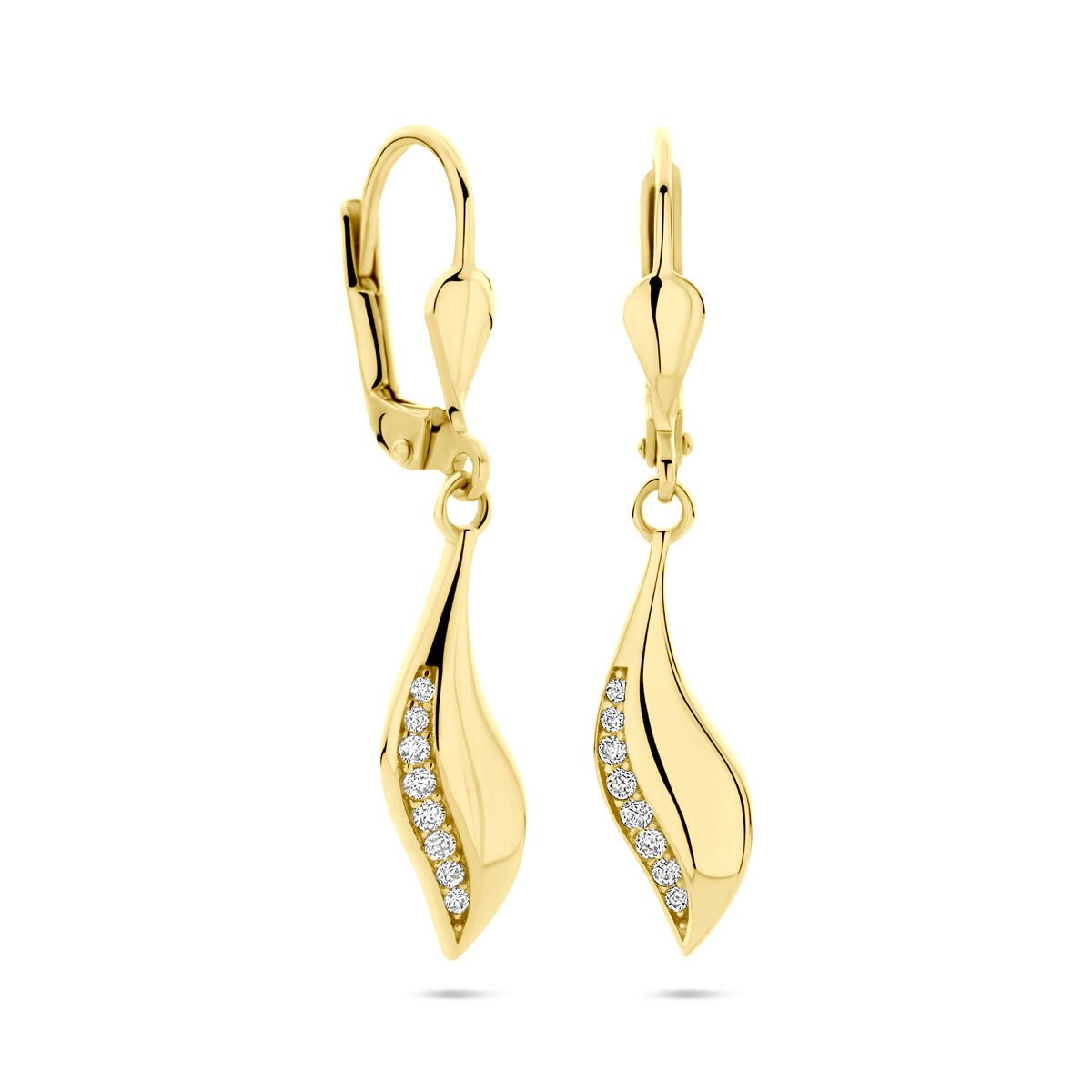 Fantasy Collection Hangende oorbellen zirkonia brisure haak 32 mm 14K geelgoud
