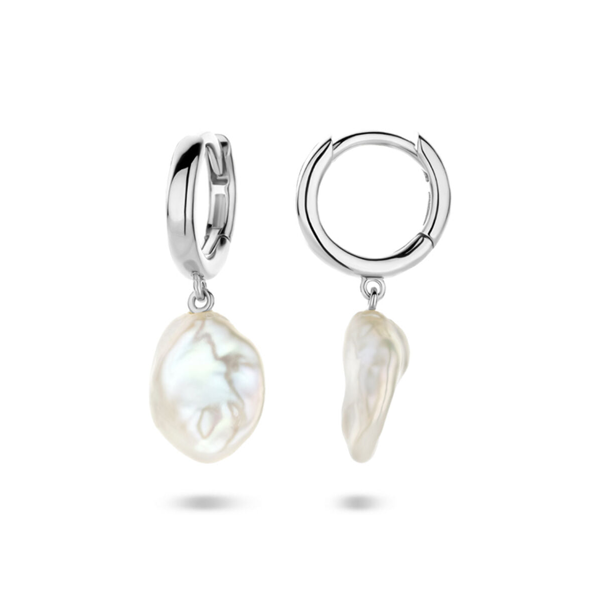 Zilveren gerhodineerde klapoorringen barok parel 24 mm - 1340987