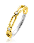 ZINZI gold plated zilveren aanschuifring 3mm breed met open ovale vormen en ronde witte zirkonia's ZIR2269Y - PansiteNederland.nl