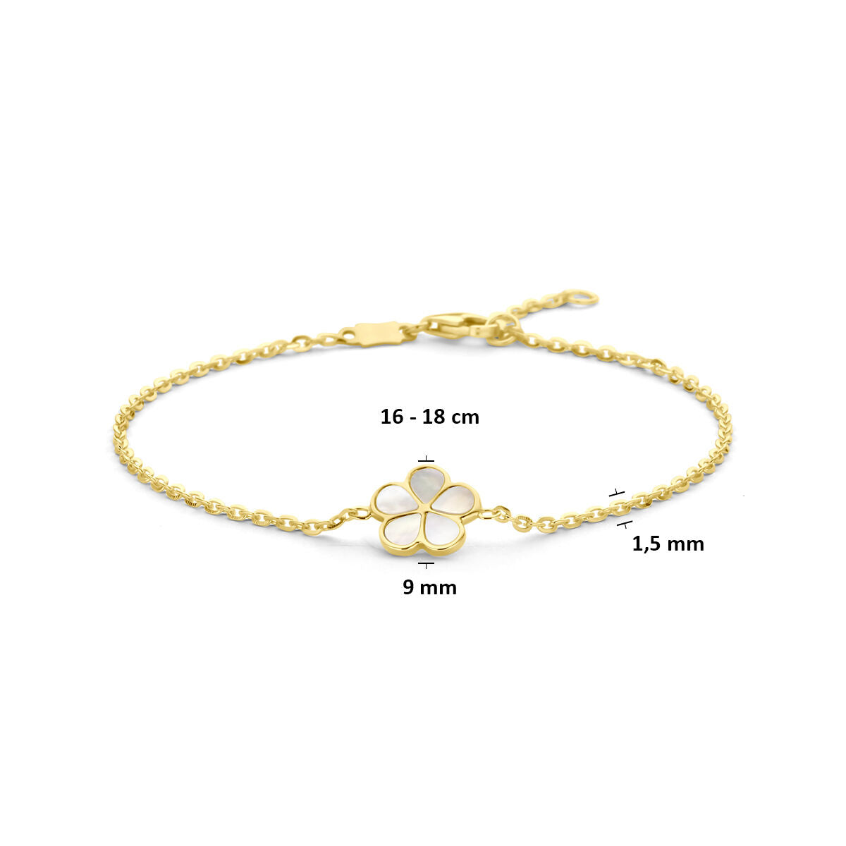 Fantasy Collection Armband parelmoer bloem 16 - 18 cm 14K geelgoud
