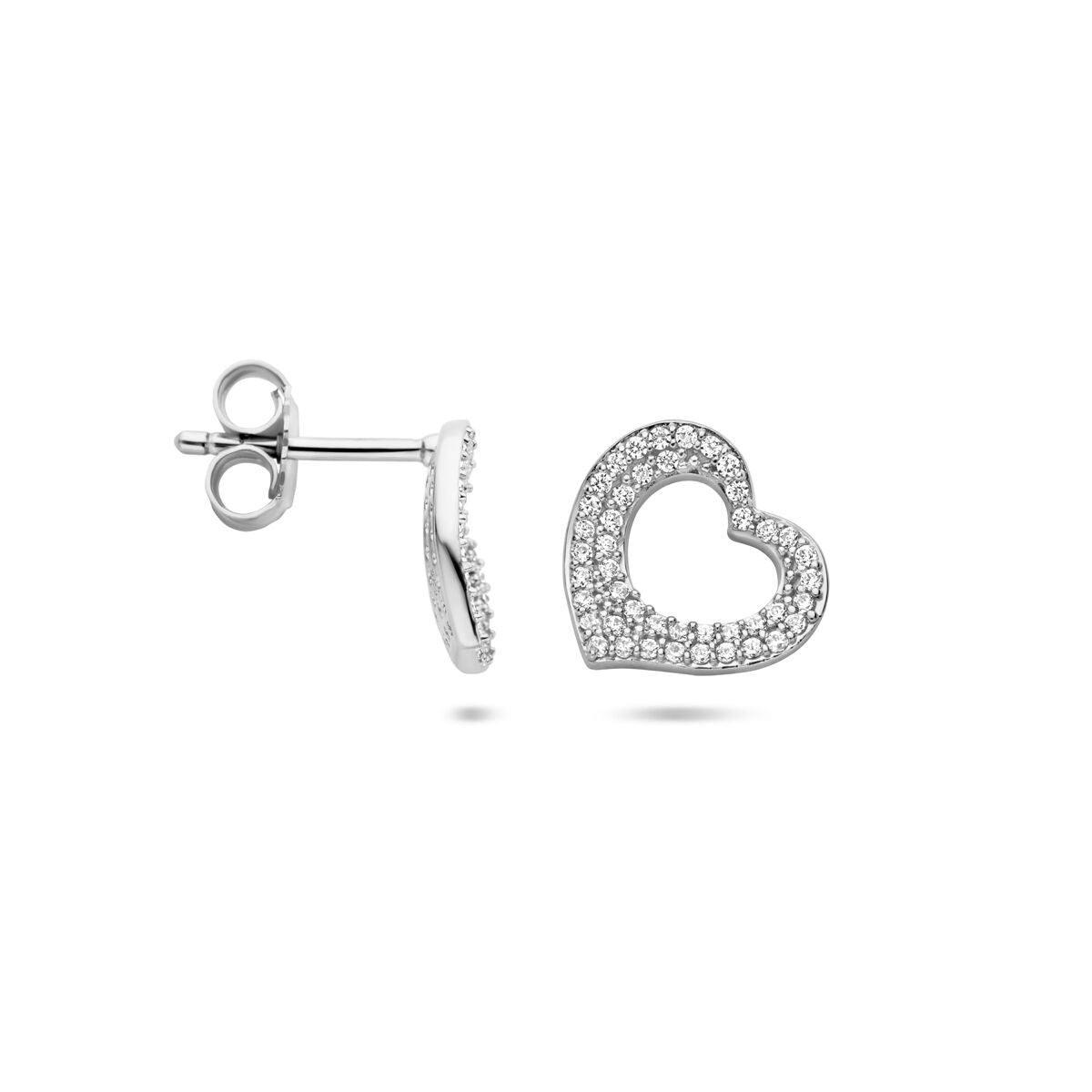 Zilveren gerhodineerde oorknoppen hartje zirkonia 10 mm - 1340982