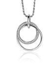 Zinzi zilveren hanger, waarbij twee grote ronde ringen met elkaar verweven zijn. Bezet met witte zirkonia's ZIH2431 (zonder collier) - PansiteNederland.nl