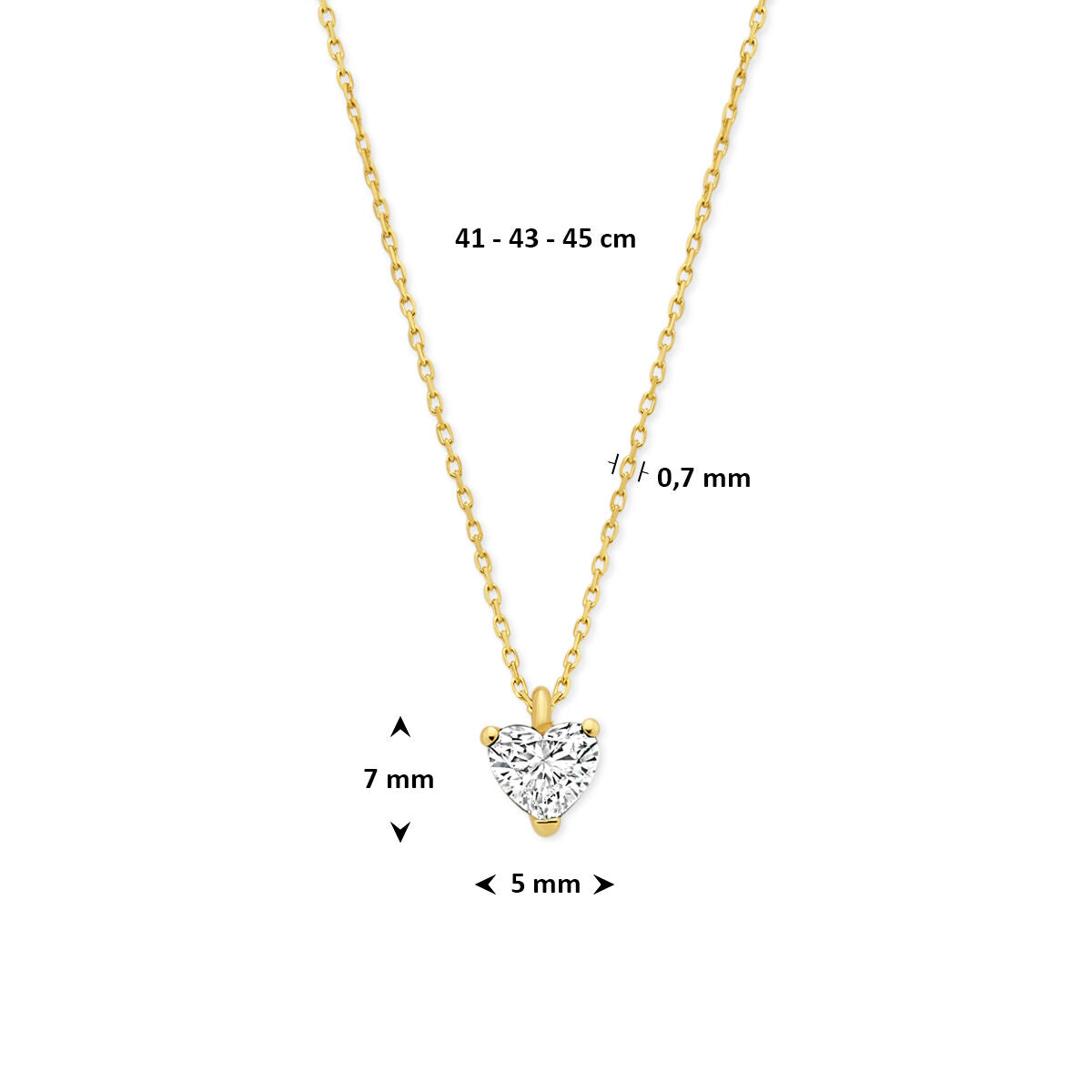 Fantasy Collection Collier hartje lab grown diamant 0.30ct f vs 41 - 43 - 45 cm 14K geelgoud