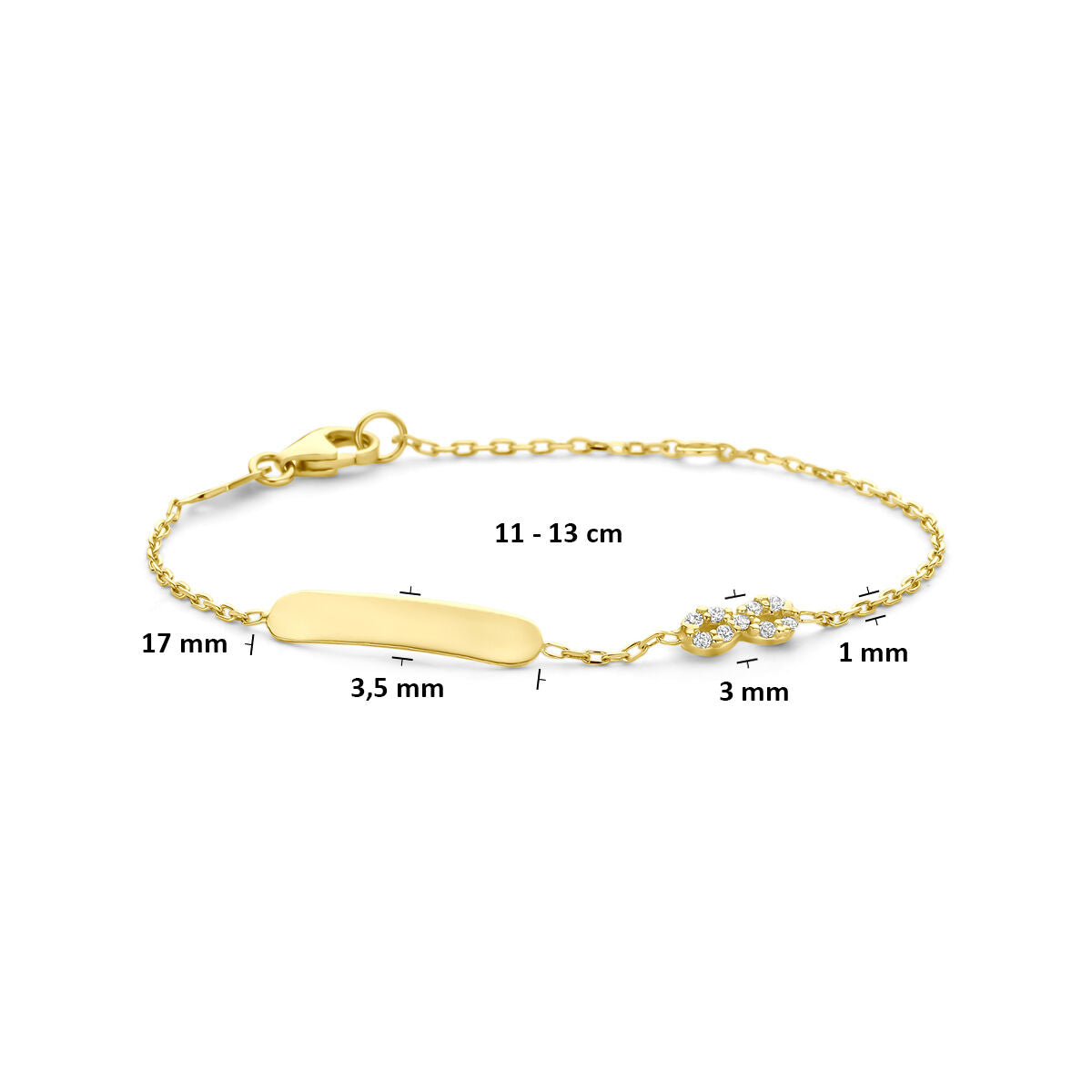 Fantasy Collection Graveerarmband infinity zirkonia 11 - 13 cm 14K geelgoud