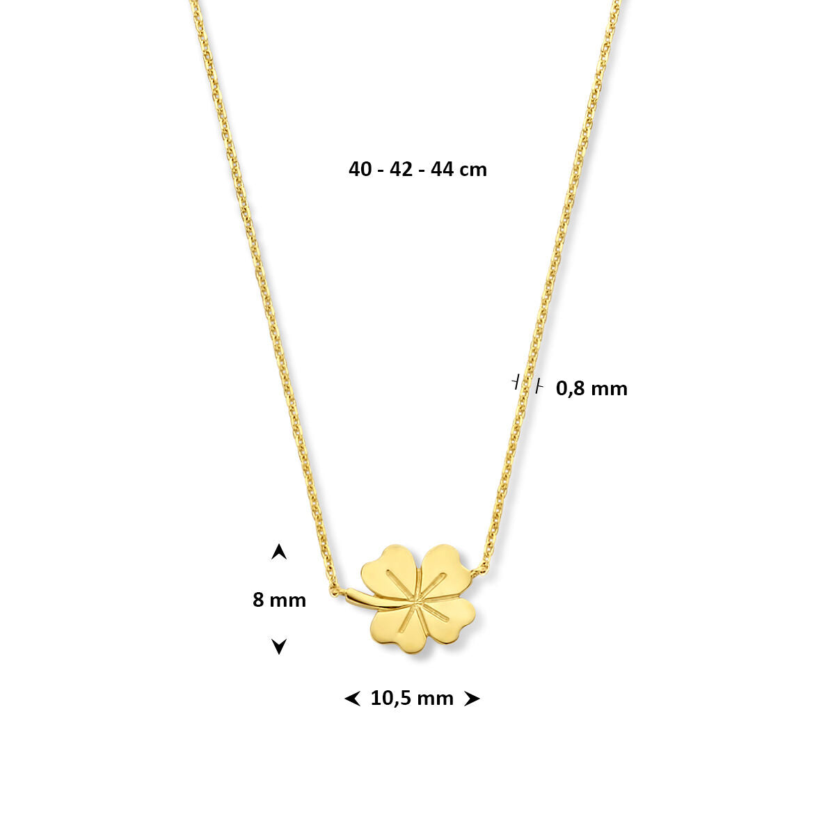 Fantasy Collection 9K collier klavertje 40 - 42 - 44 cm 9K geelgoud