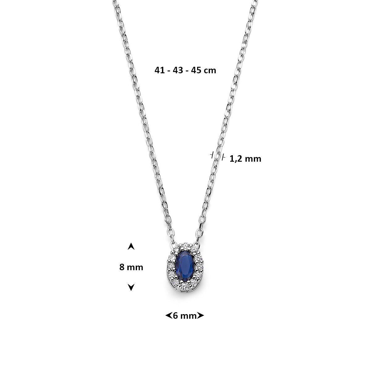 Fantasy Collection Collier saffier zirkonia 41 - 43 - 45 cm zilver