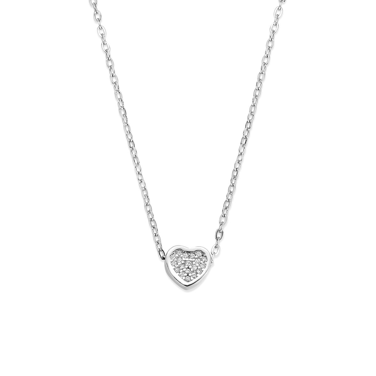 Fantasy Collection Collier hartje zirkonia 41 - 43 - 45 cm zilver