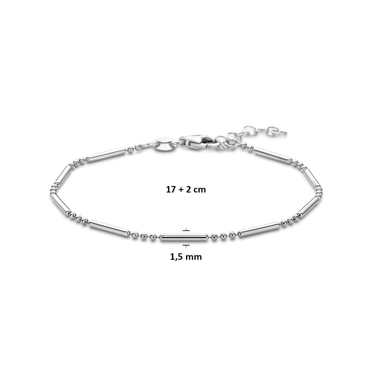 Fantasy Collection Armband buisjes 1,5 mm 17 + 2 cm zilver