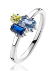 ZINZI zilveren ring met rechthoekige zettingen, bezet met licht groene, licht blauwe en saffier blauwe kleurstenen ZIR2496 - PansiteNederland.nl