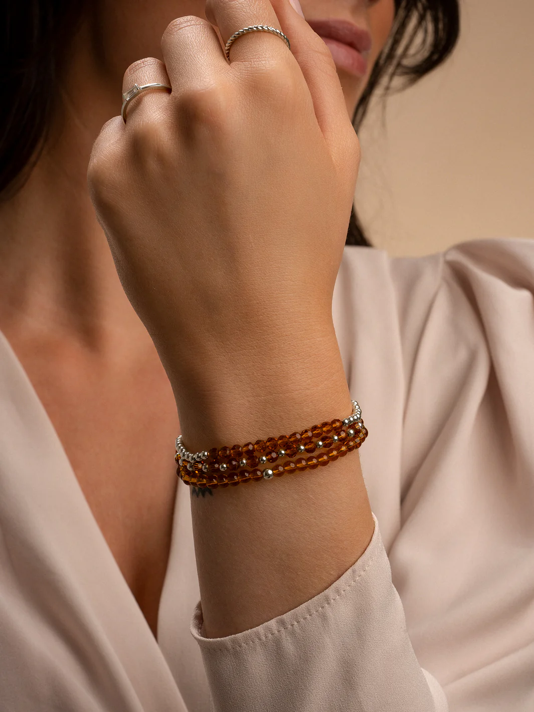 Sparkling Jewels Armband Citrien Kwarts SBG-GEM38-ADD-4MM Zilverkleurig