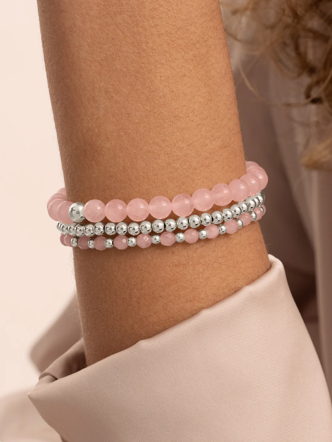 Sparkling Jewels Armband Rozenkwarts SB-GEM13-ADD-6MM Zilverkleurig