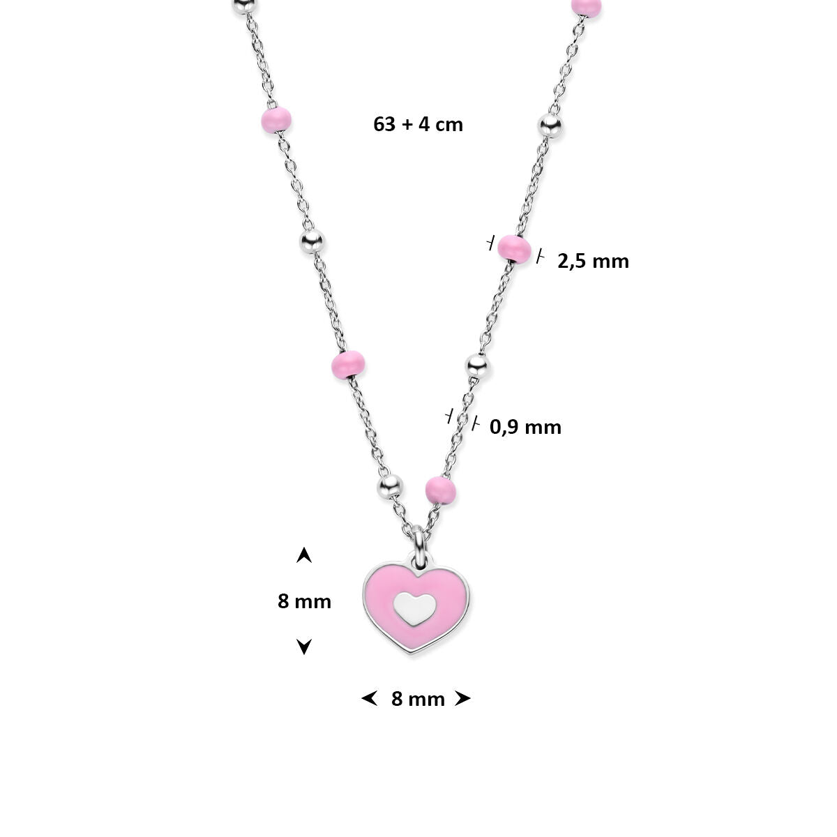 Fantasy Collection Collier emaille hartje 36 + 4 cm zilver