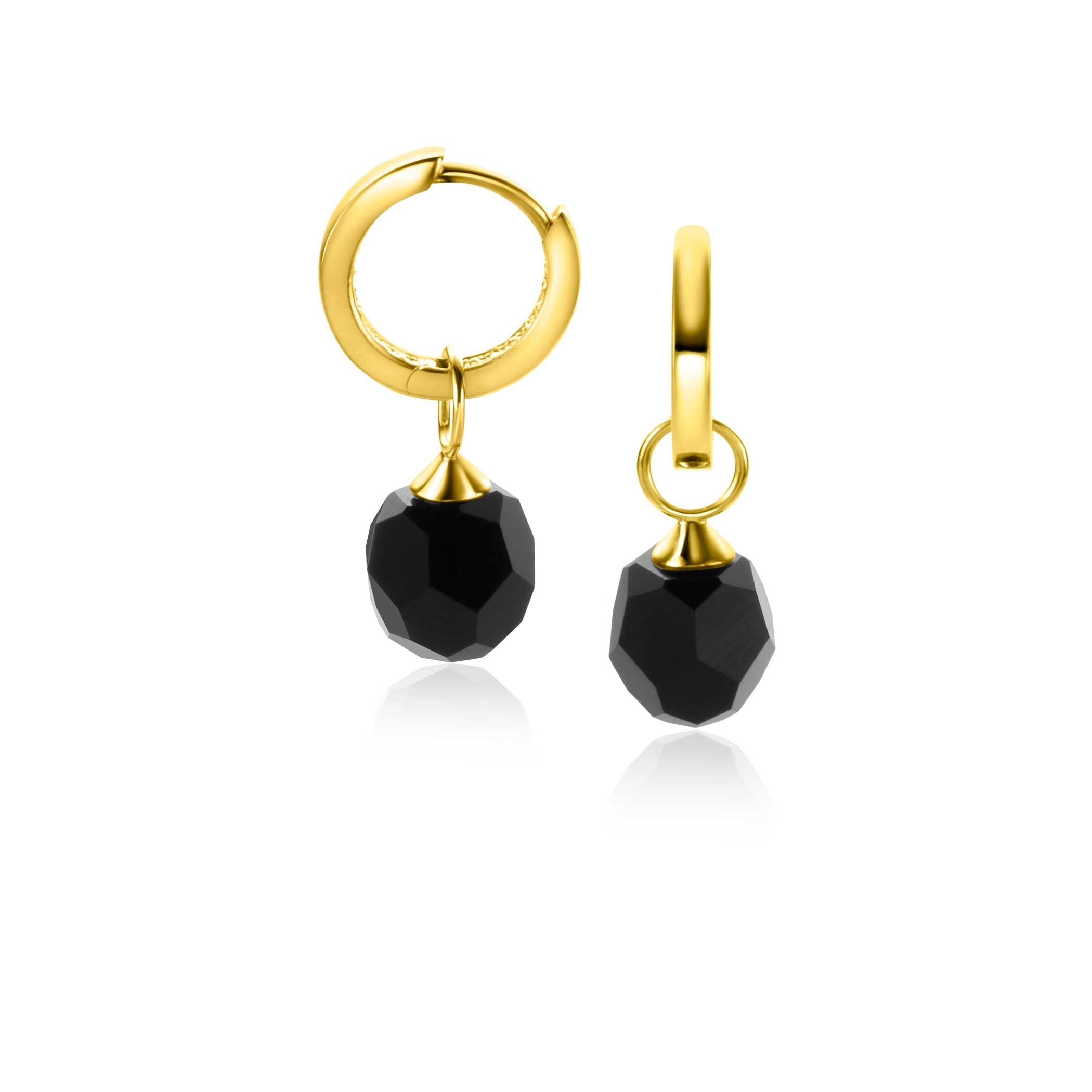 ZINZI 14K Gouden Oorbedels met Zwarte Kristal ZGCH144Z
