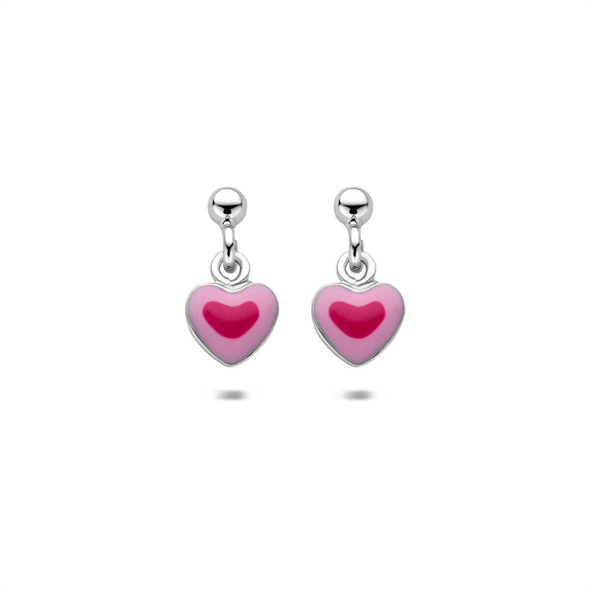 Fantasy Collection Hangende oorbellen emaille hartje 14 mm zilver