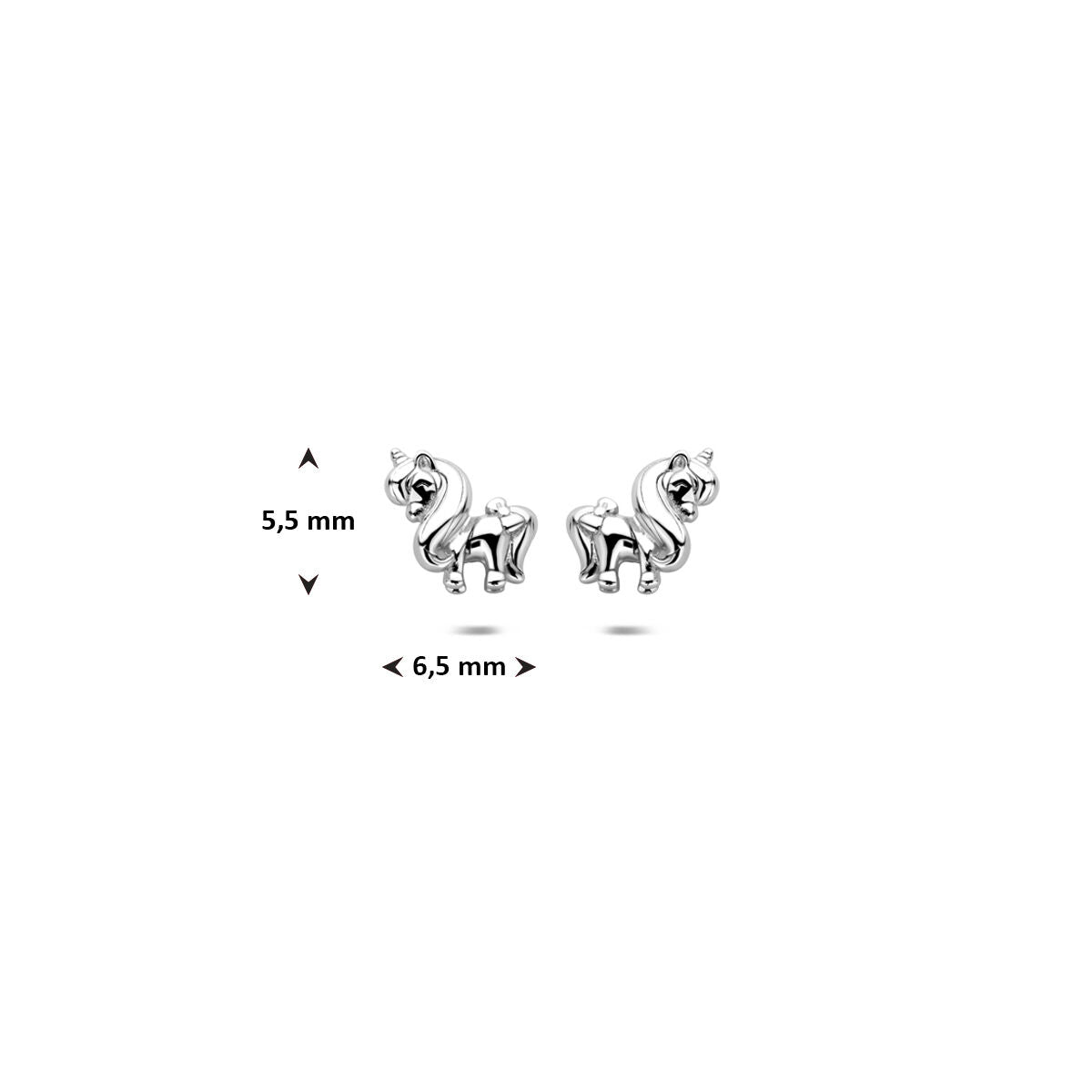 Zilveren gerhodineerde oorknoppen eenhoorn 5,5 mm - 1341719