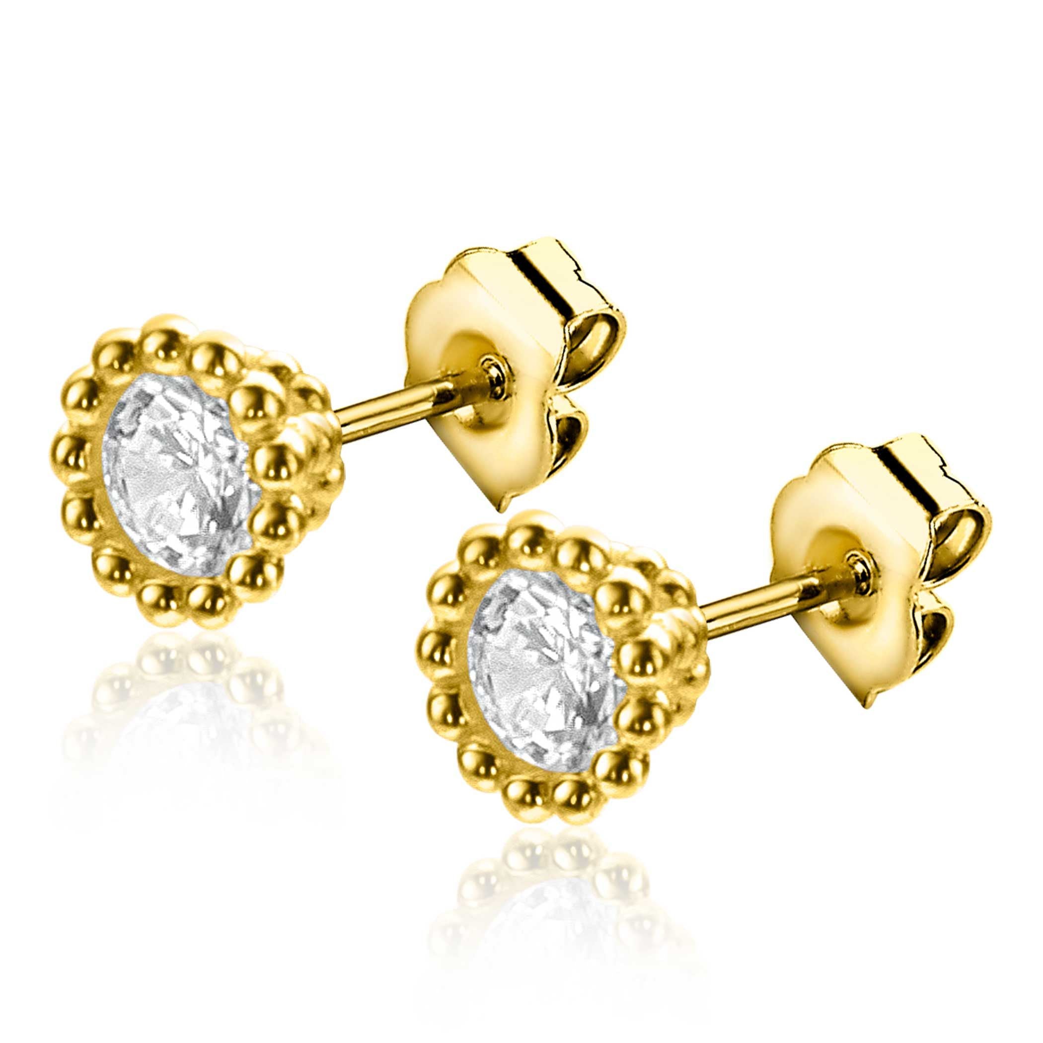 ZINZI 14K Gouden Oorknoppen met Witte Zirkonia ZGO319 oorbellen