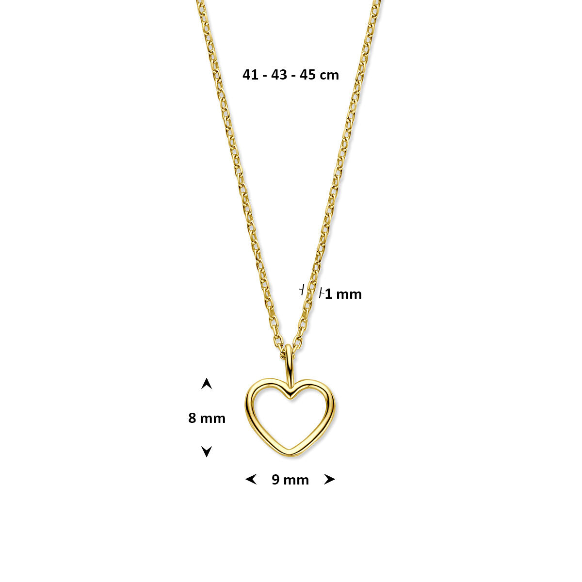Fantasy Collection Collier hartje 41 - 43 - 45 cm 14K geelgoud