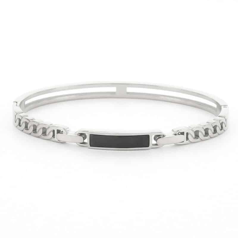Kalli Kalli Ankerschakel Zwarte Armband 2175G - Zilverkleurig 58 mm