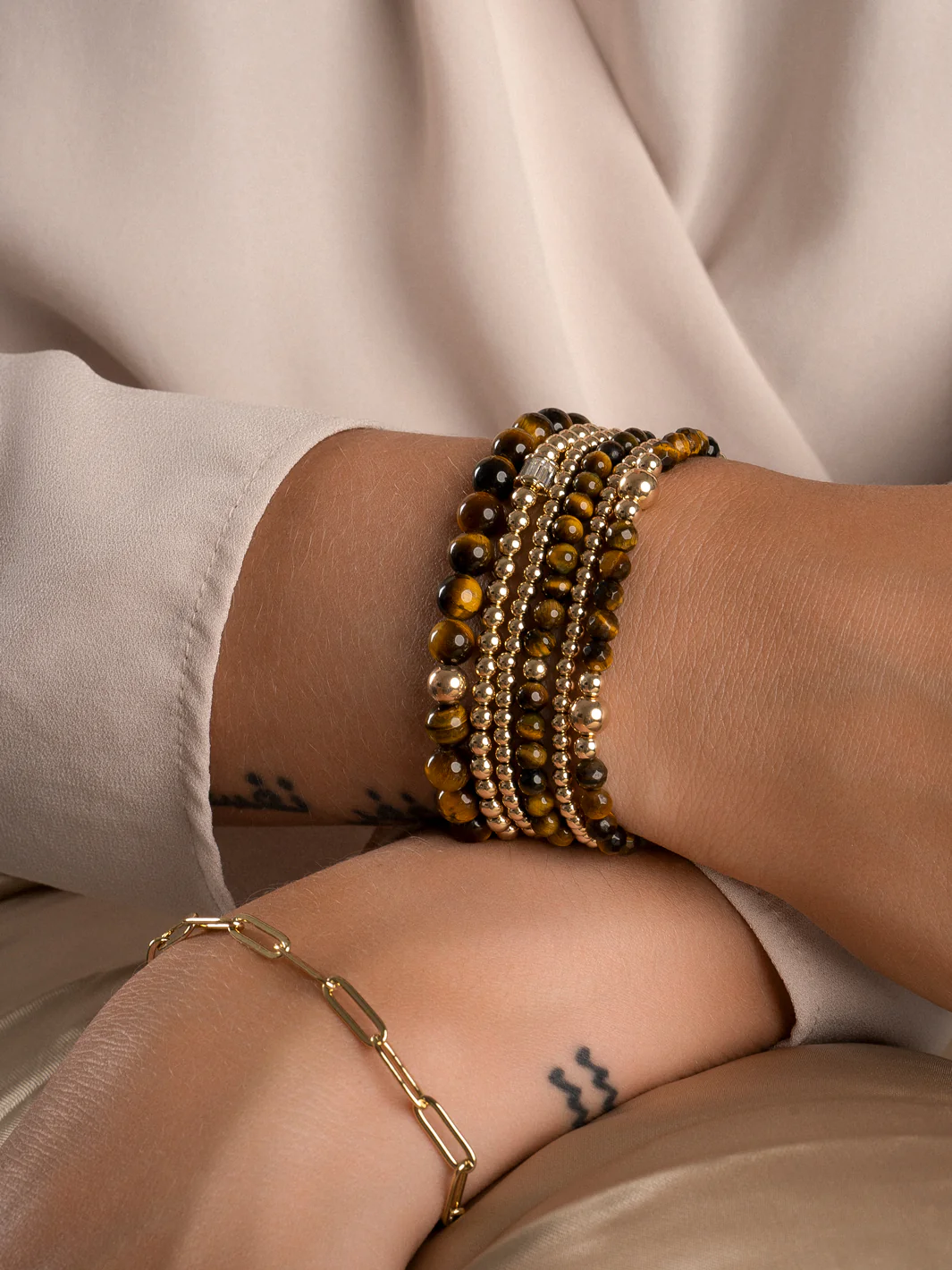 Sparkling Jewels Armband Tijgeroog SBG-GEM09-ADD-6MM Goudkleurig