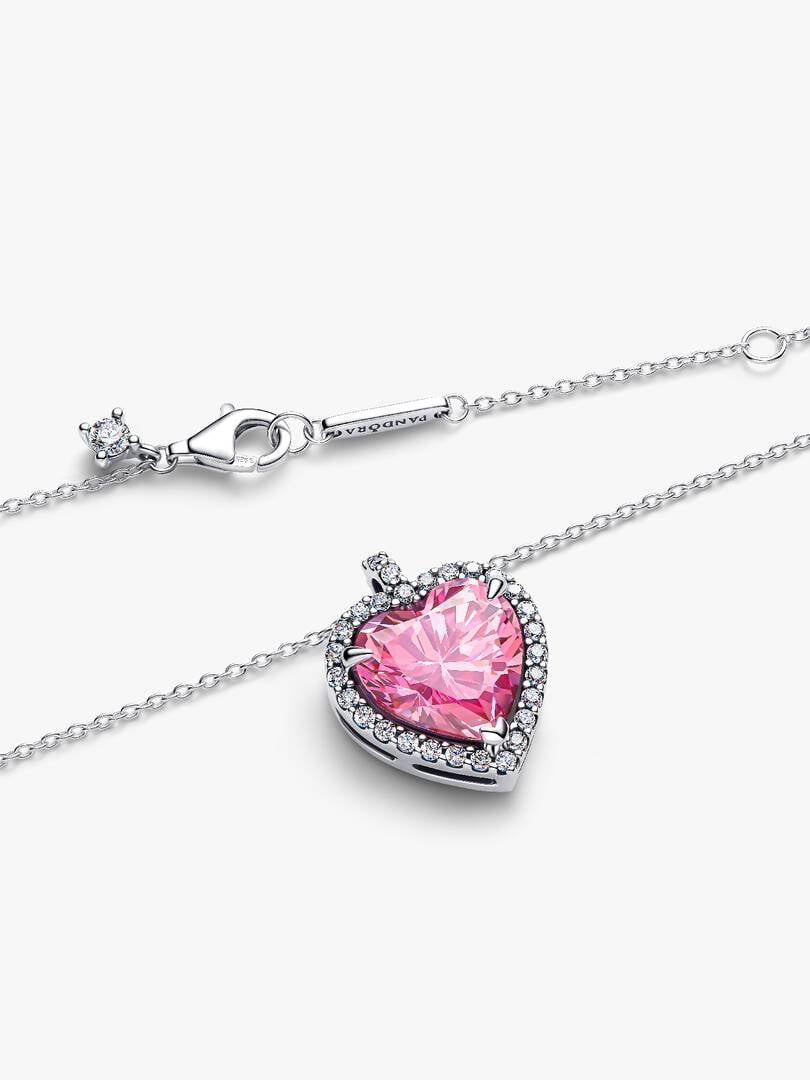 Pandora Roze Halo Hart Halsketting zilver - 394414C01