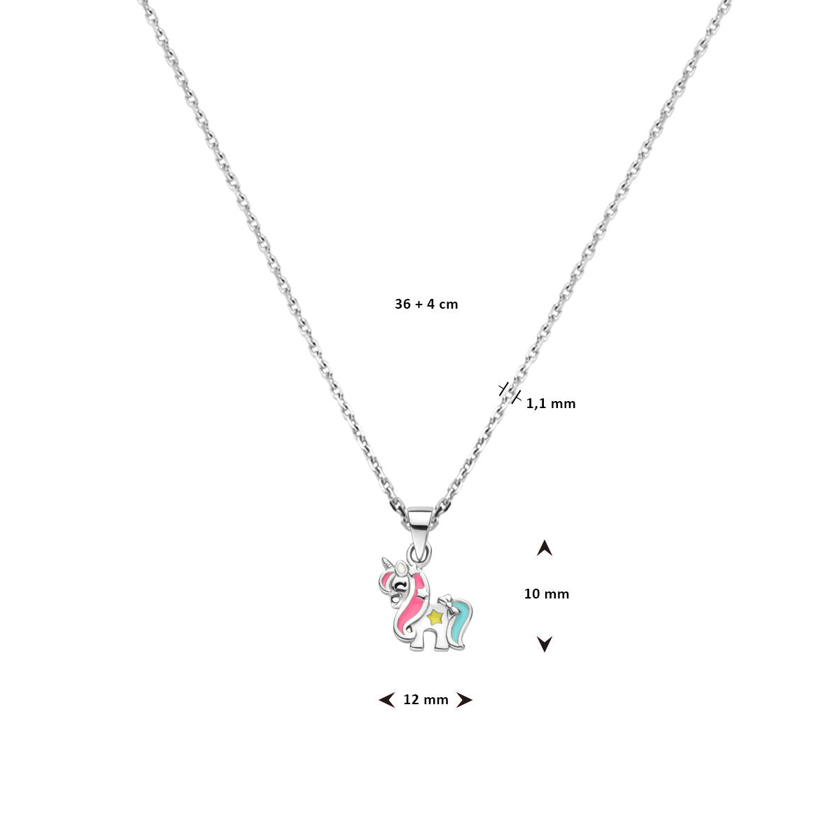 Fantasy Collection Collier emaille eenhoorn 36 + 4 cm zilver