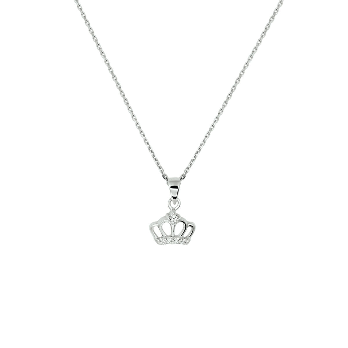 Fantasy Collection Collier kroon zirkonia 36 + 4 cm zilver