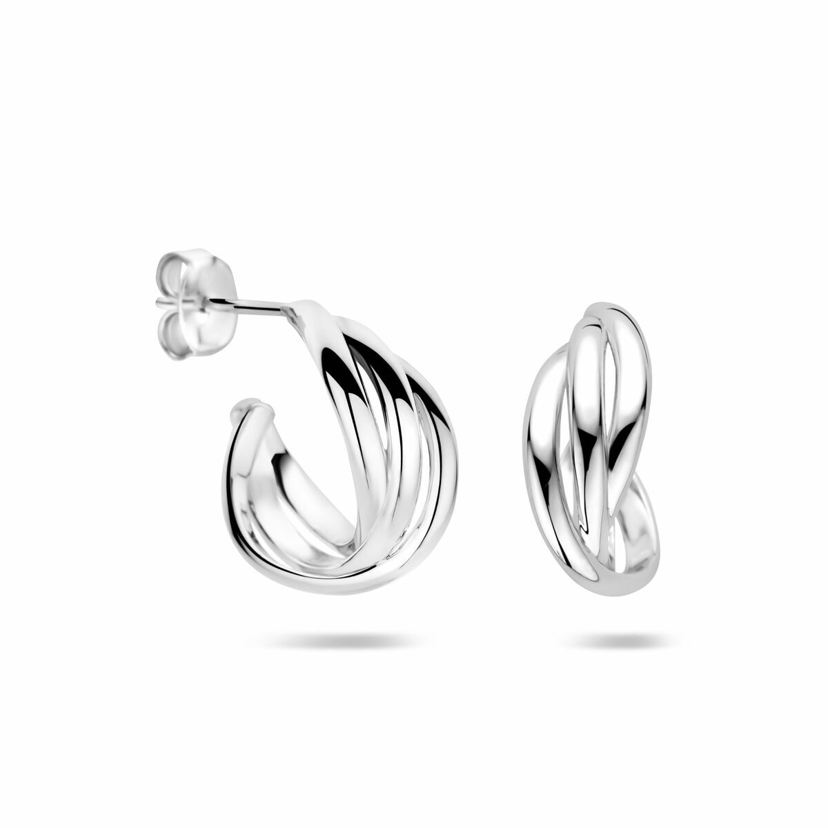 Zilveren gerhodineerde stekeroorringen gedraaid 16 mm - 1340789