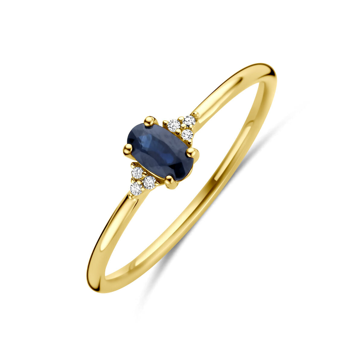 Fantasy Collection Ring saffier en diamant 0.02ct h si 14K geelgoud