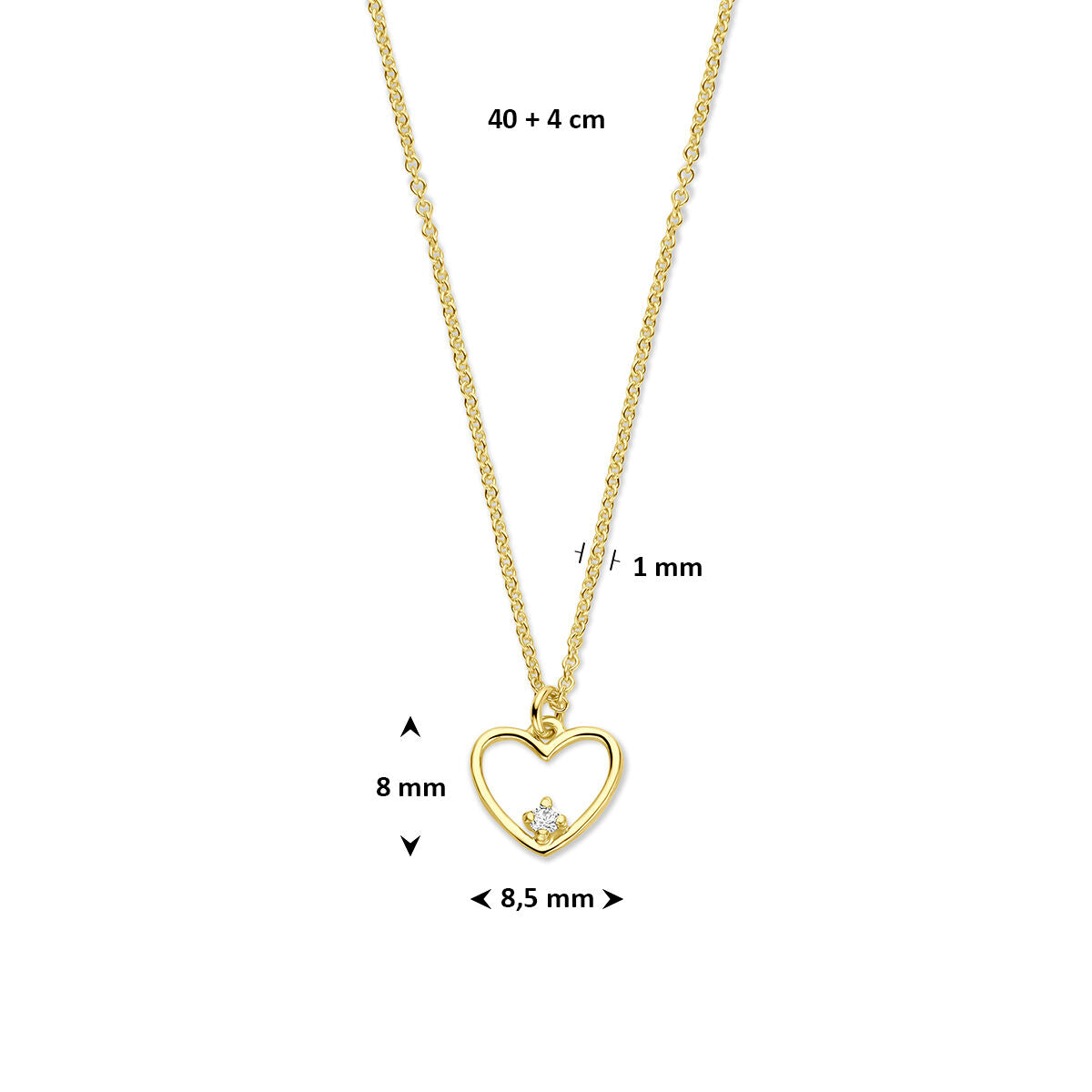 Fantasy Collection Collier hartje diamant 0.02ct h si 40 + 4 cm 14K geelgoud