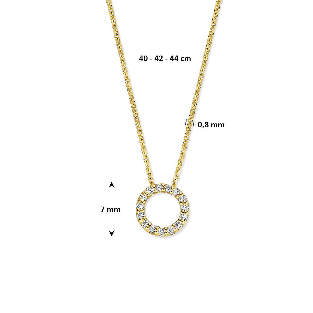 Fantasy Collection Collier rondje lab grown diamant 0.08ct g vs 40 - 42 - 44 cm 14K geelgoud
