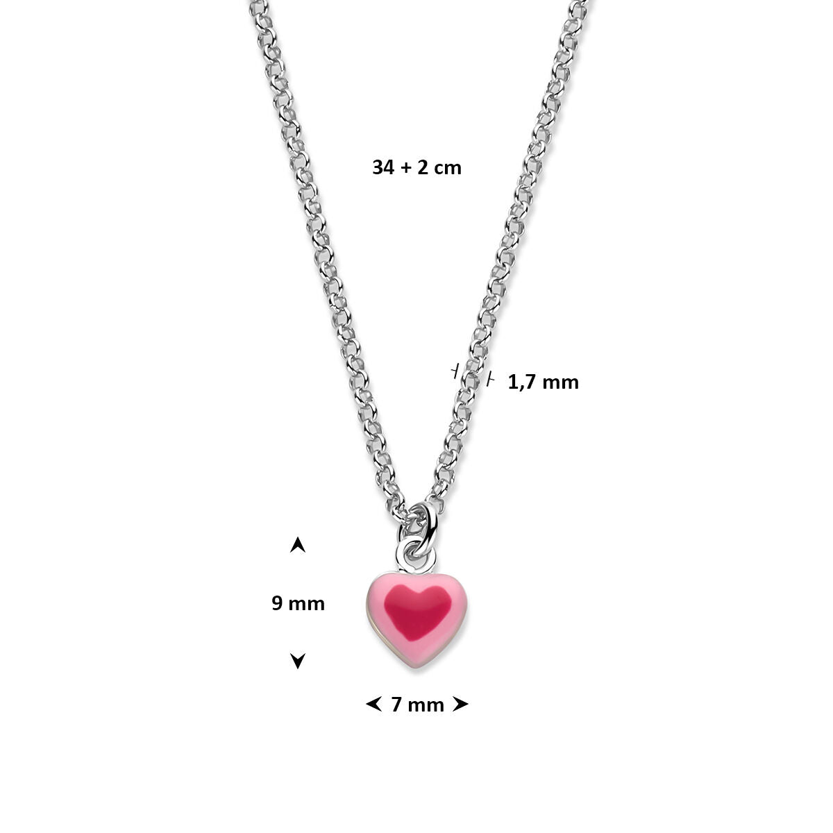 Fantasy Collection Collier emaille hartje 34 + 2 cm zilver