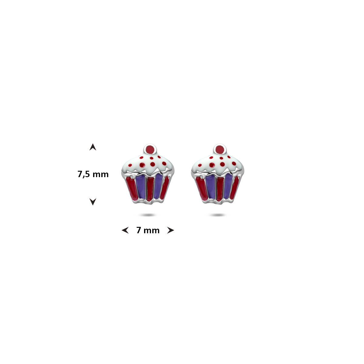 Zilveren gerhodineerde oorknoppen cupcake 7,5 mm - 1341853