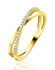 ZINZI Gold 14 krt gouden ring met cross-over design: glad en bezet met witte zirkonia's ZGR469 - PansiteNederland.nl