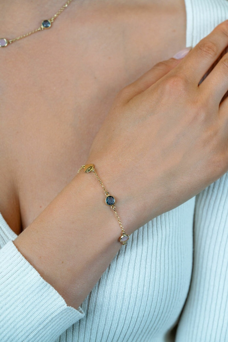 ZINZI Verguld Zilveren Armband met Blauw, Roze Kleursteen - ZIA2715G