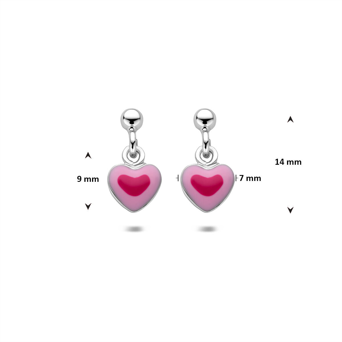 Fantasy Collection Hangende oorbellen emaille hartje 14 mm zilver