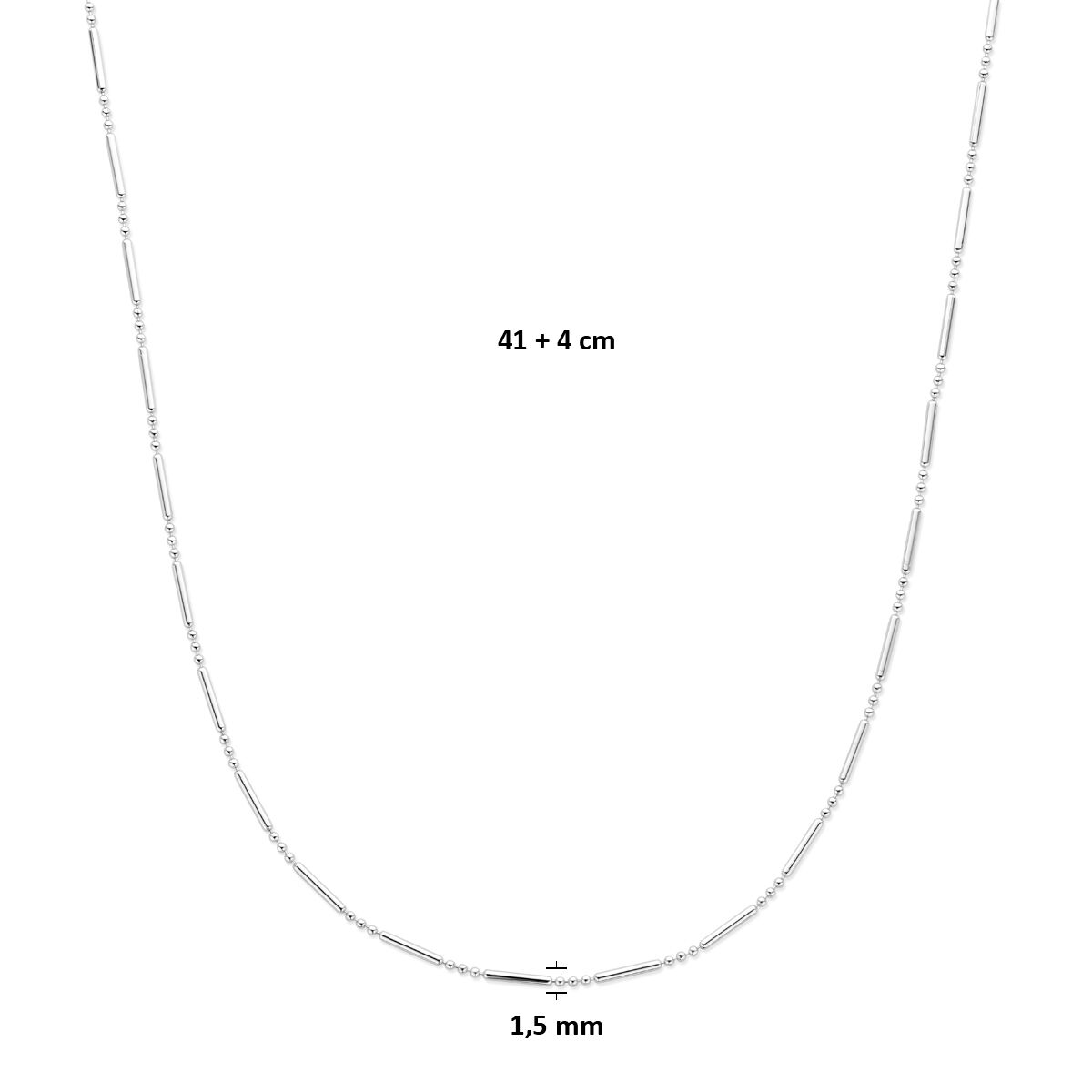 Fantasy Collection Collier buisjes 1,5 mm 41 + 4 cm zilver