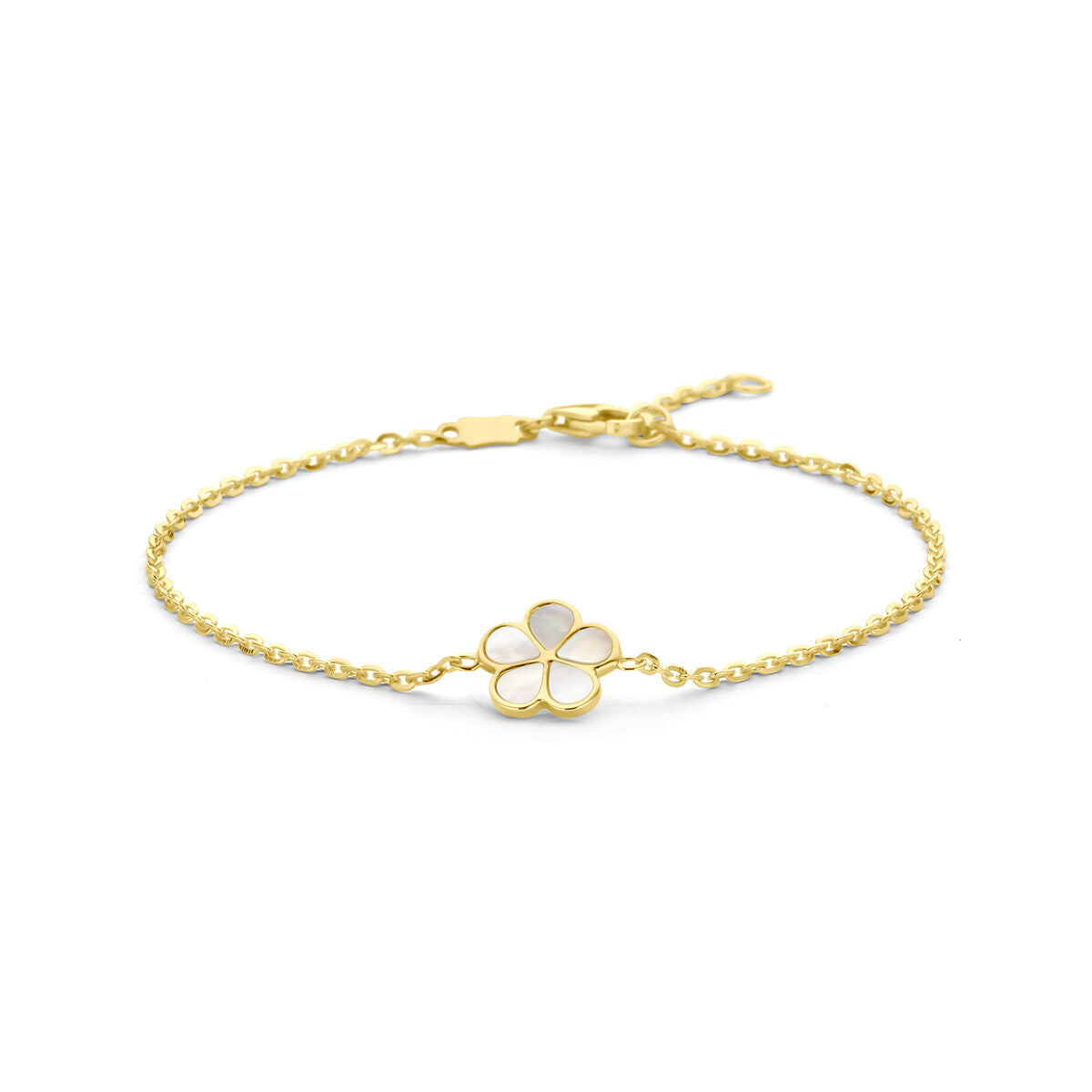 Fantasy Collection Armband parelmoer bloem 16 - 18 cm 14K geelgoud