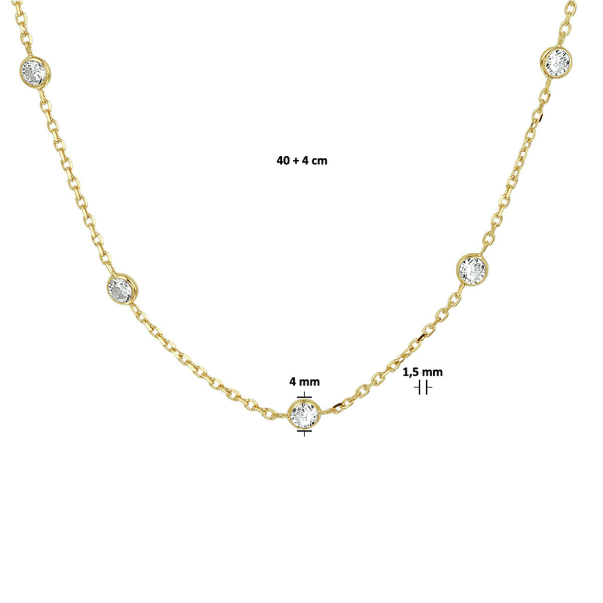 Fantasy Collection Collier zirkonia 40 + 4 cm 3 micron zilver verguld