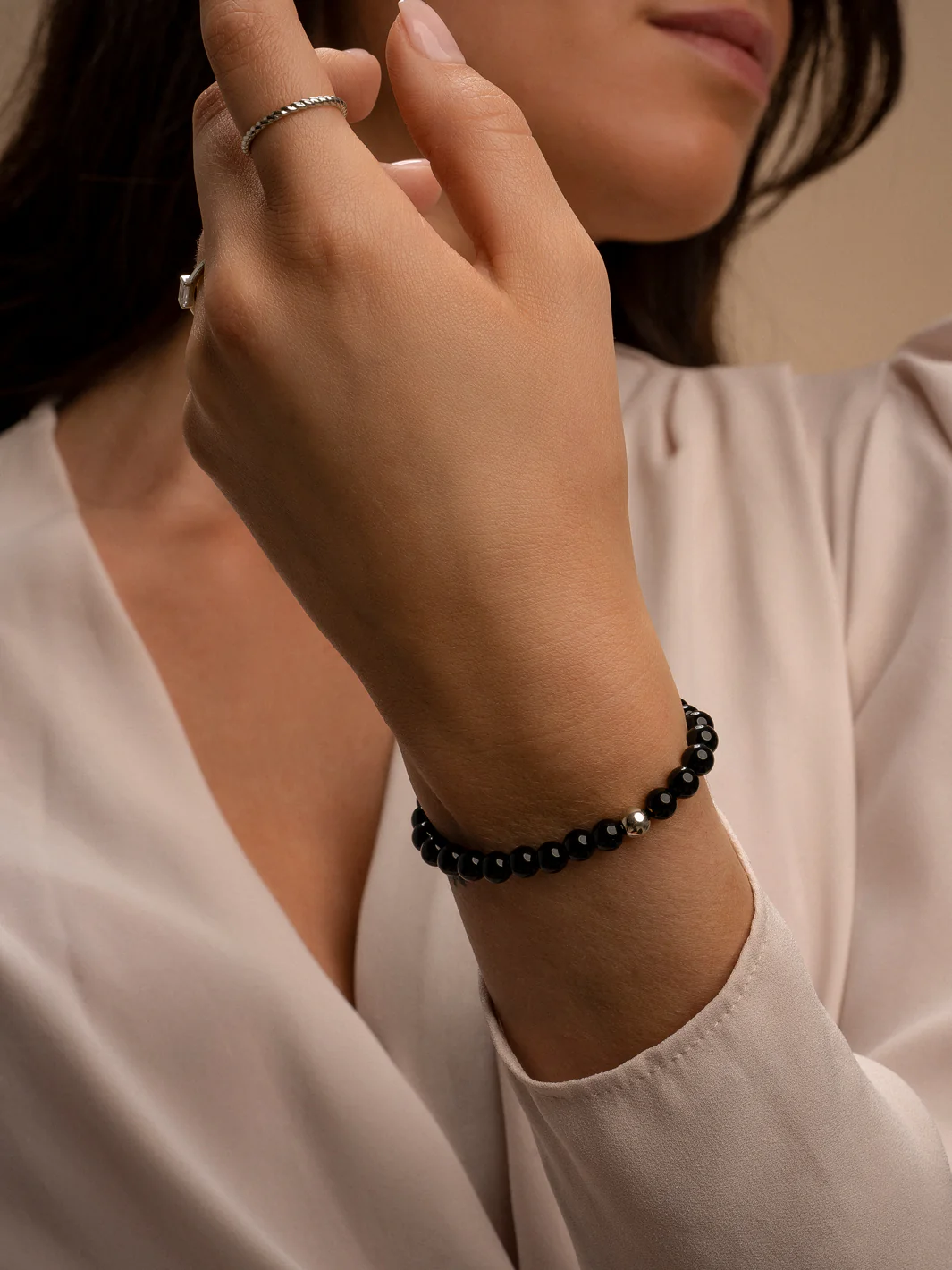 Sparkling Jewels Armband Onyx SB-GEM07-ADD-6MM Zilverkleurig