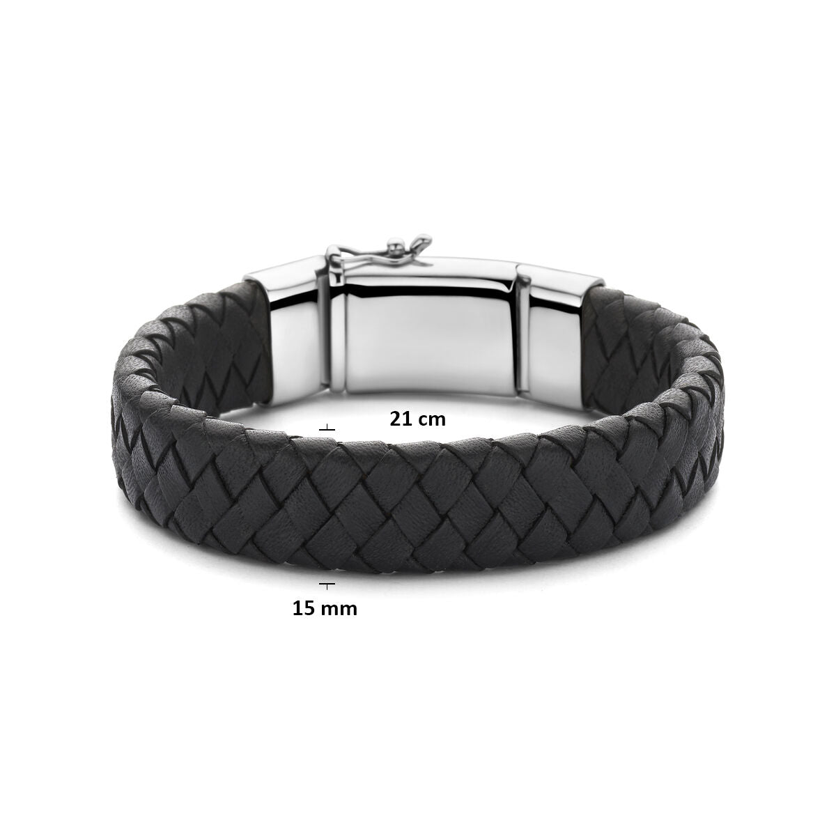 Fantasy Collection Armband zwart leer 15 mm 21 cm zilver