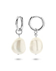 Zilveren gerhodineerde klapoorringen parel 25 mm - 1340989