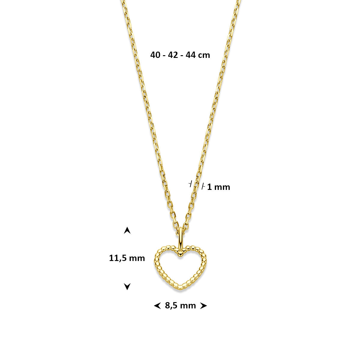 Fantasy Collection Collier hartje 40 - 42 - 44 cm 14K geelgoud