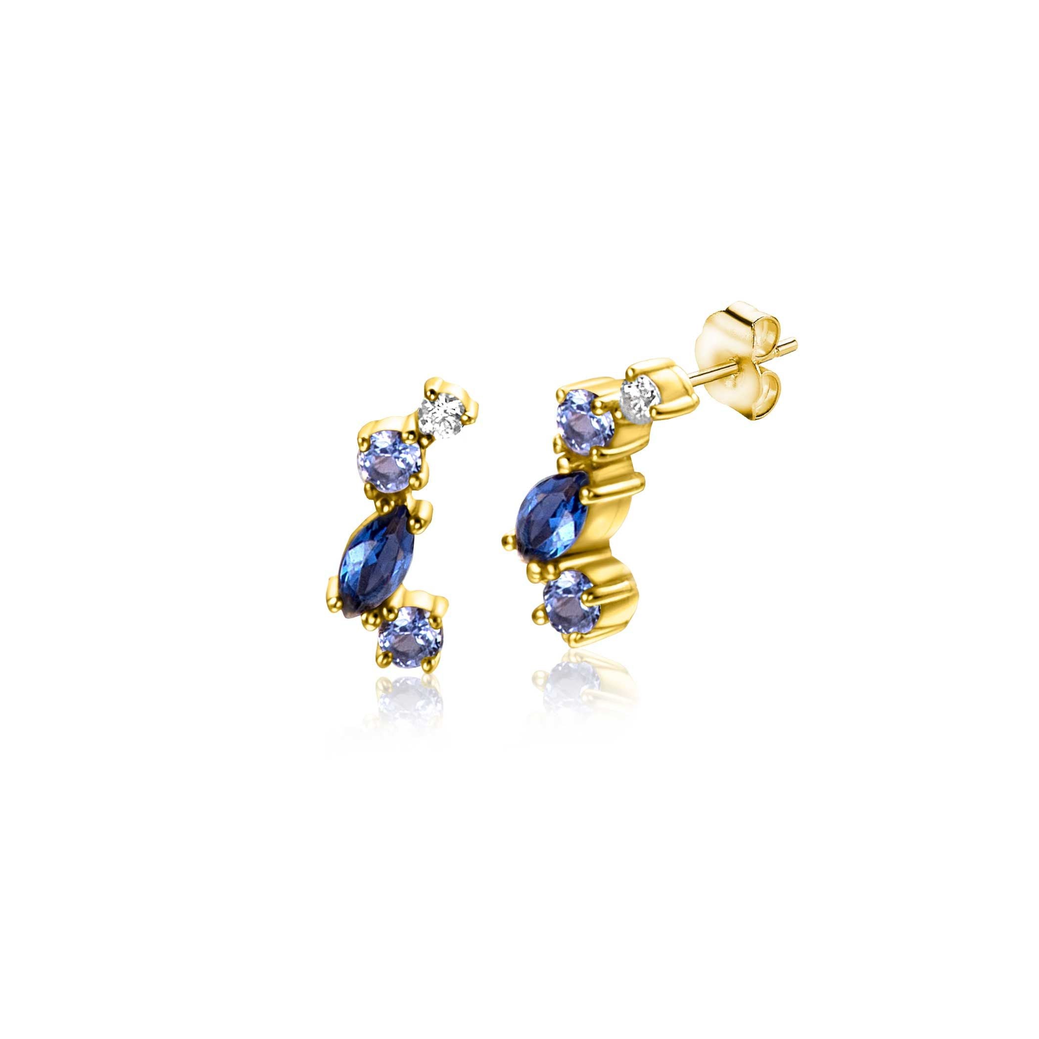 ZINZI 14K Gouden Oorknoppen met Blauwe Zirkonia ZGO381 oorbellen