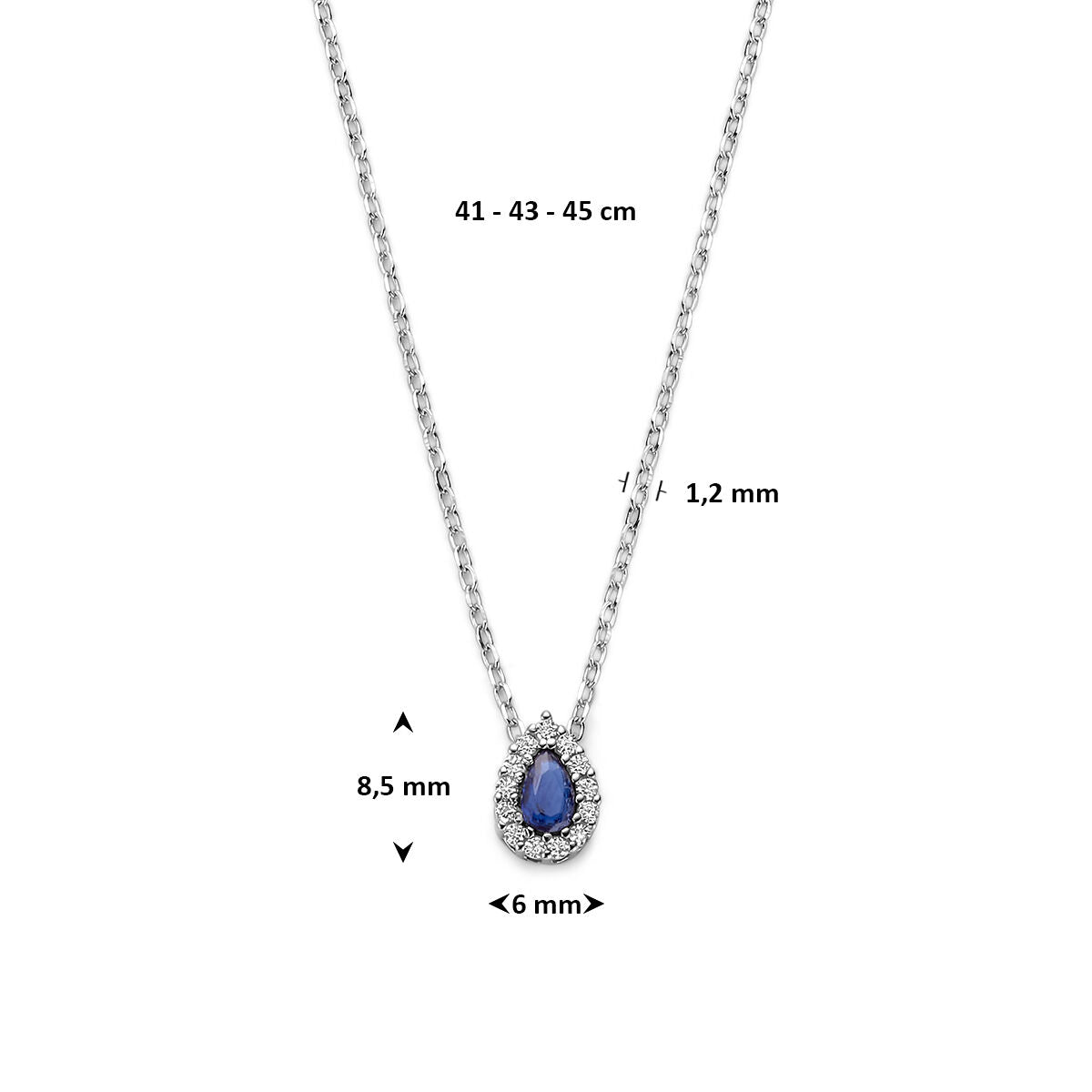 Fantasy Collection Collier saffier zirkonia 41 - 43 - 45 cm zilver