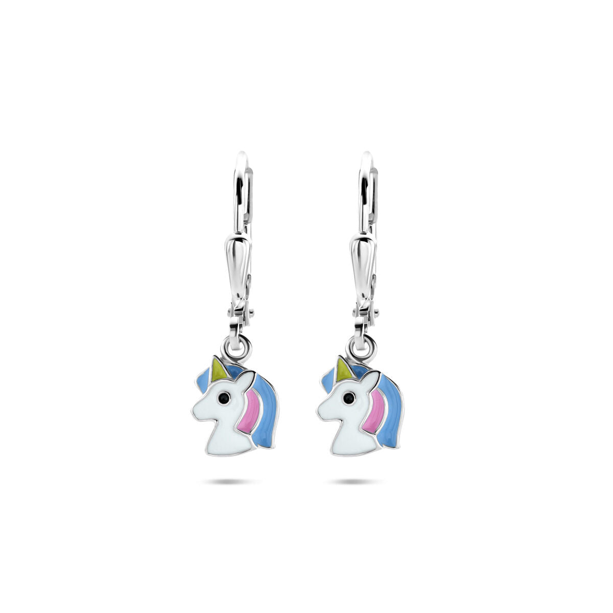 Zilveren gerhodineerde oorhangers emaille eenhoorn brisur haak 22 mm - 1341217